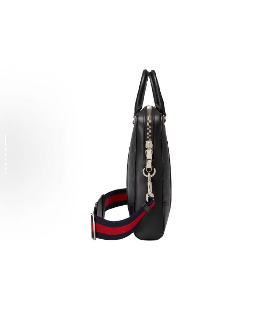 GUCCI Антрацитовый кожаный портфель, фото 3