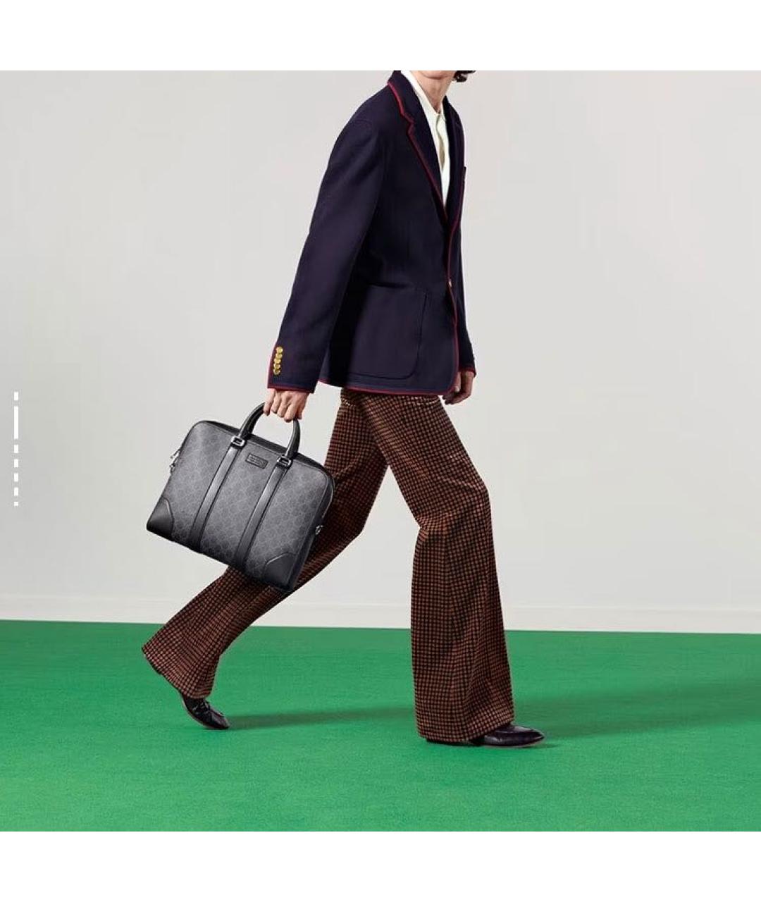 GUCCI Антрацитовый кожаный портфель, фото 7