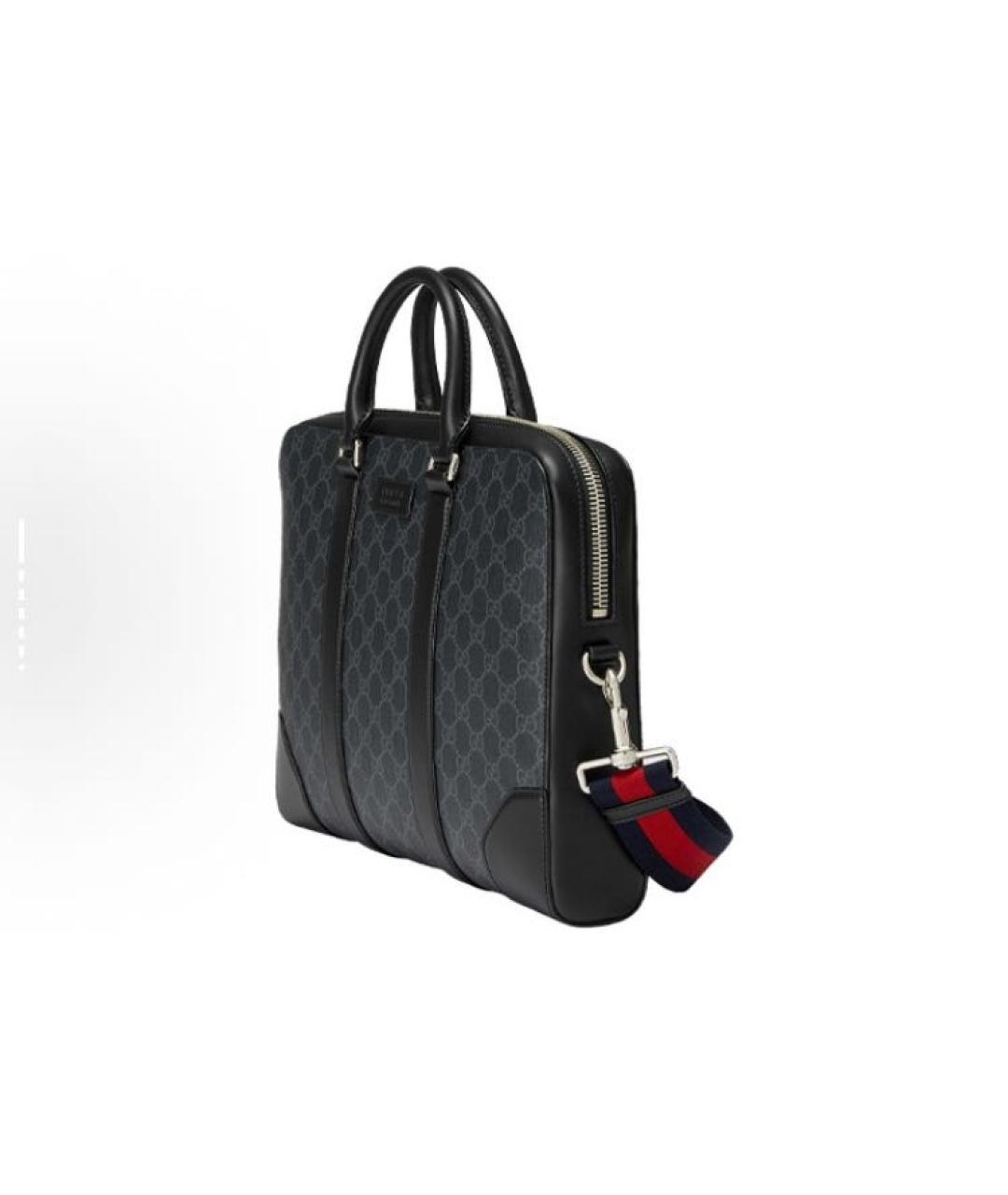 GUCCI Антрацитовый кожаный портфель, фото 2