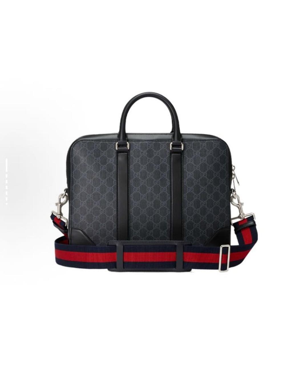 GUCCI Антрацитовый кожаный портфель, фото 4
