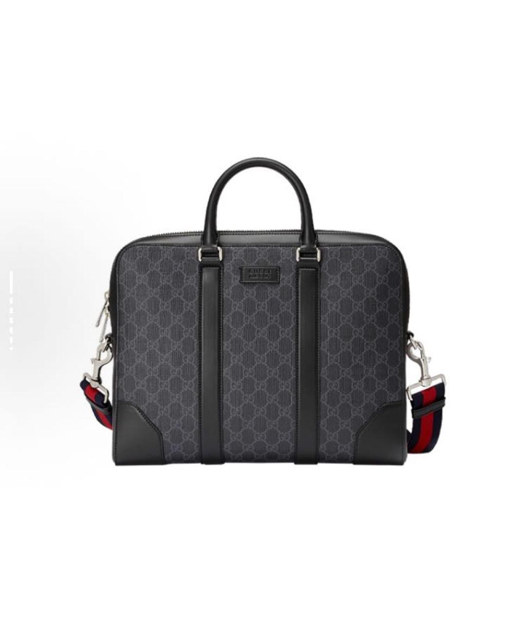 GUCCI Антрацитовый кожаный портфель, фото 8