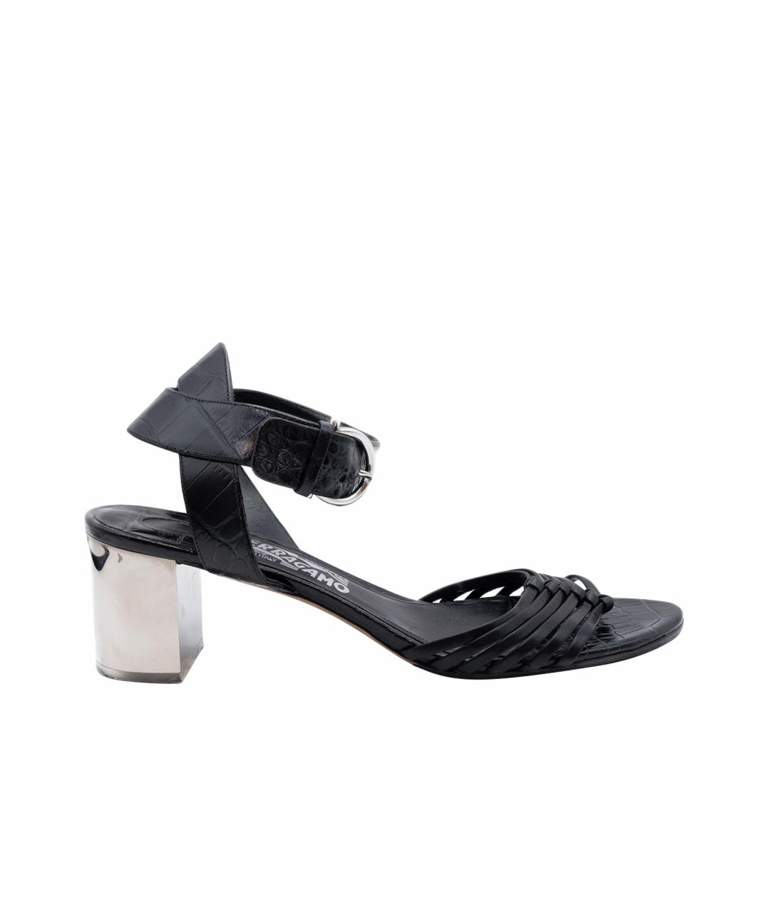 FERRAGAMO Черные кожаные босоножки, фото 1