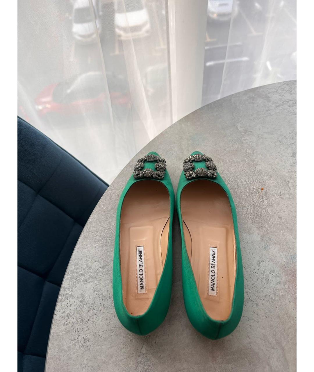 MANOLO BLAHNIK Зеленые текстильные балетки, фото 3
