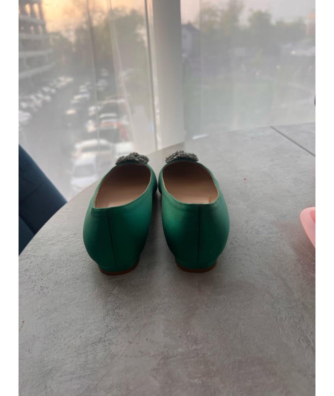 MANOLO BLAHNIK Зеленые текстильные балетки, фото 4