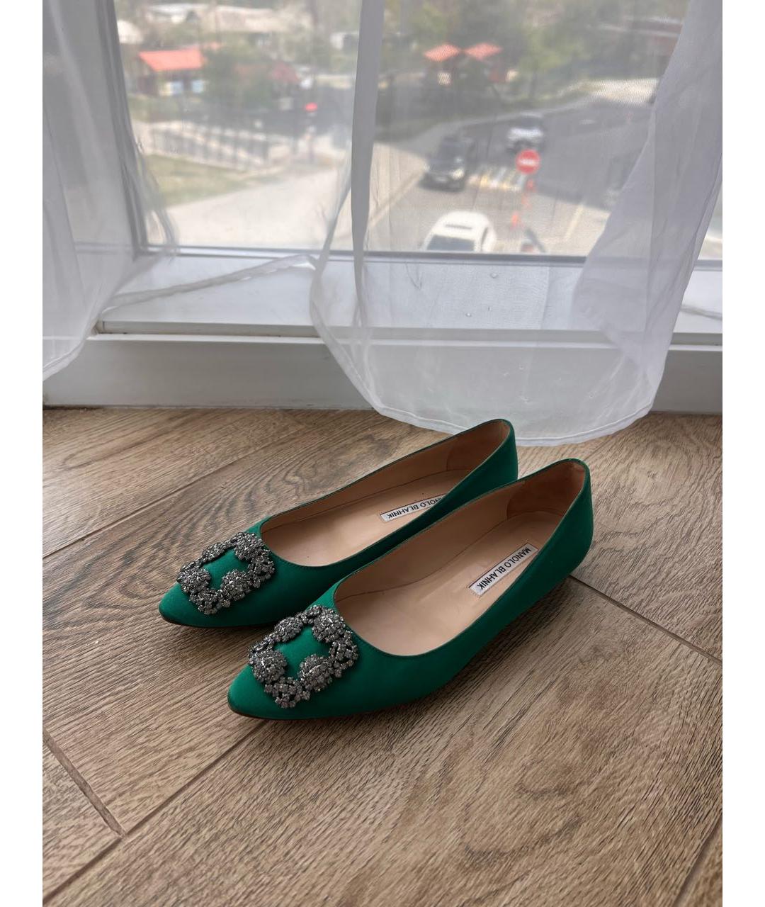 MANOLO BLAHNIK Зеленые текстильные балетки, фото 5