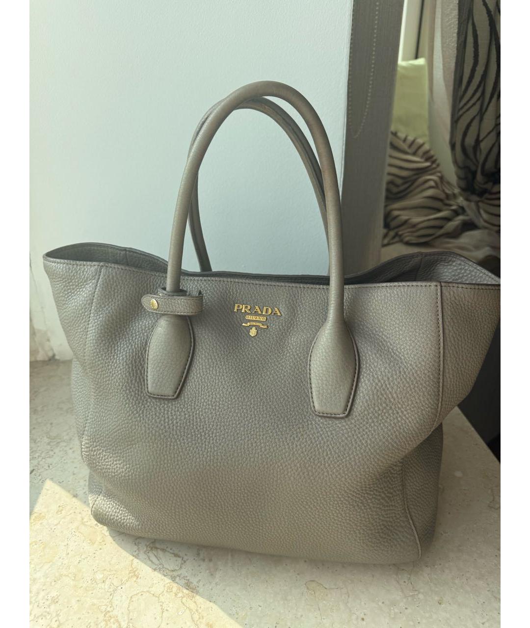 PRADA Антрацитовая кожаная сумка тоут, фото 9