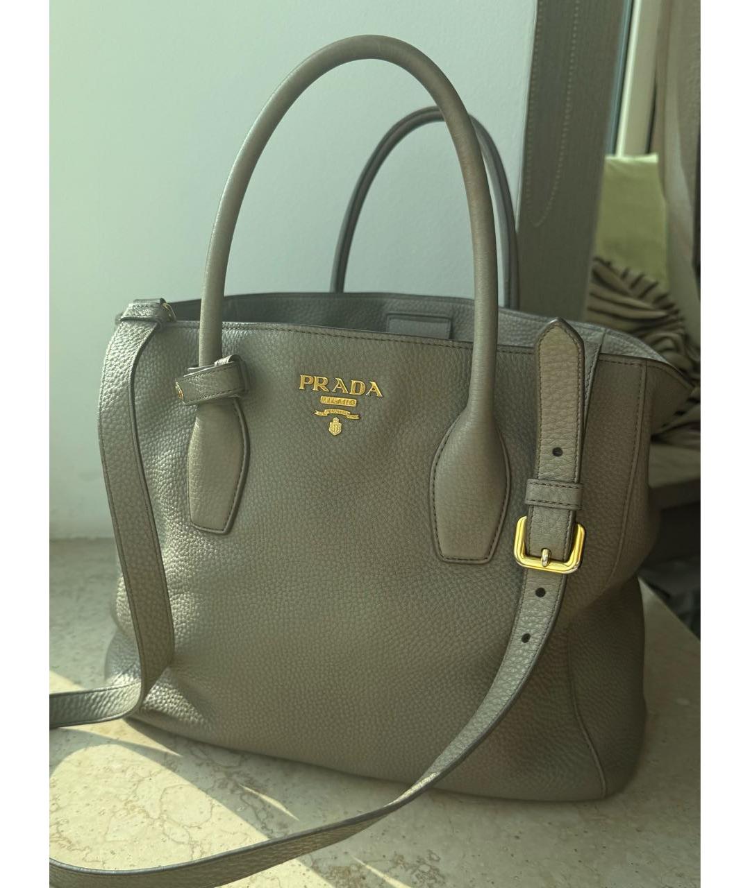 PRADA Антрацитовая кожаная сумка тоут, фото 2