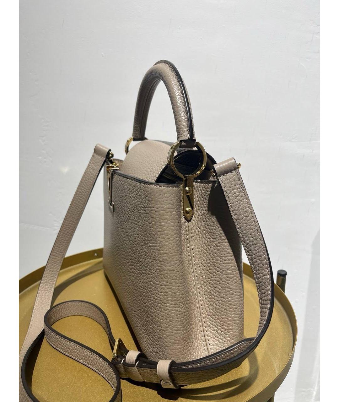LOUIS VUITTON Бежевая кожаная сумка с короткими ручками, фото 7