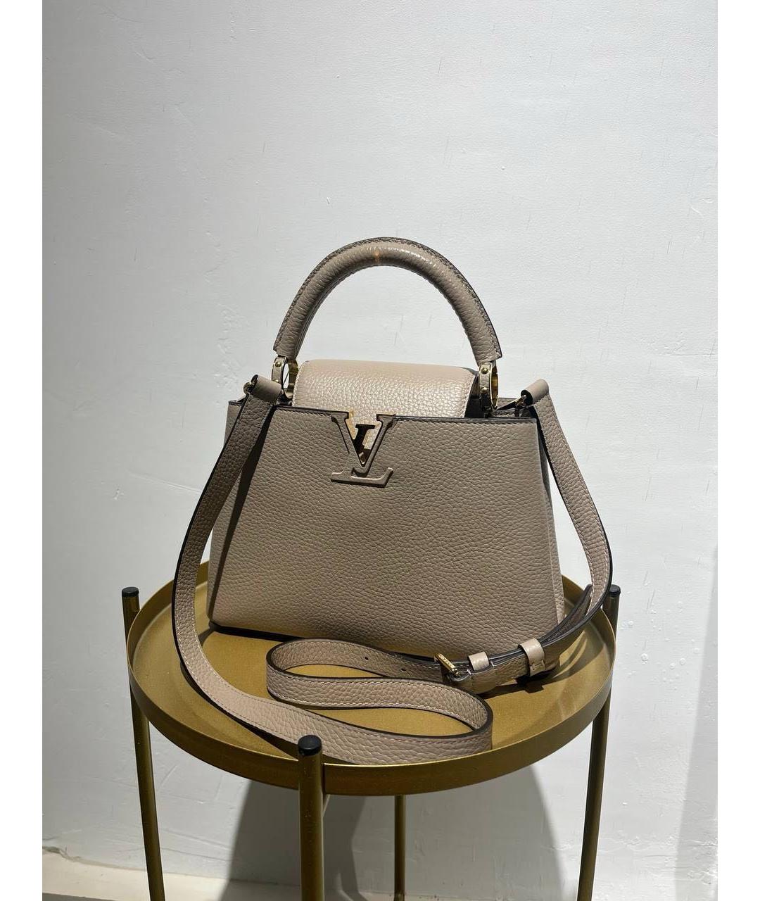 LOUIS VUITTON Бежевая кожаная сумка с короткими ручками, фото 5