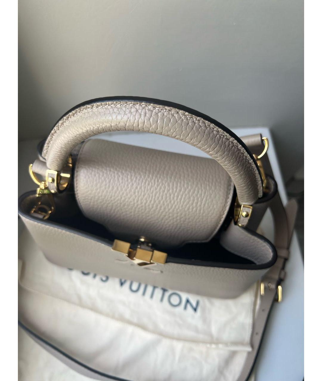 LOUIS VUITTON Бежевая кожаная сумка с короткими ручками, фото 4