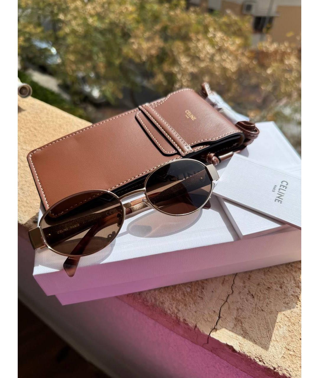 CELINE Коричневые металлические солнцезащитные очки, фото 3