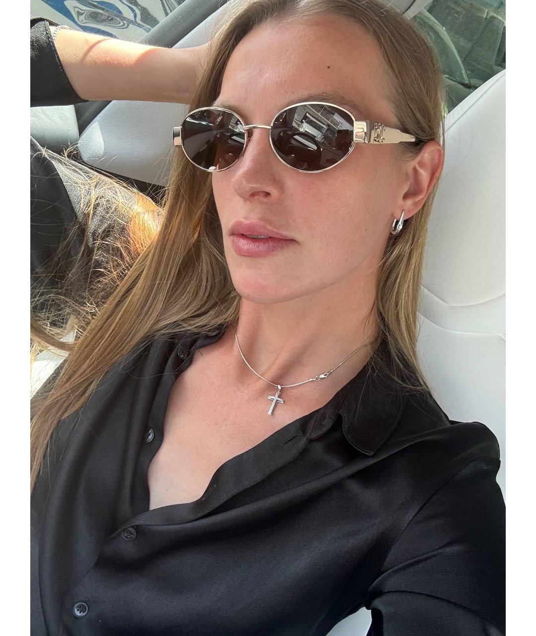 CELINE Коричневые металлические солнцезащитные очки, фото 4