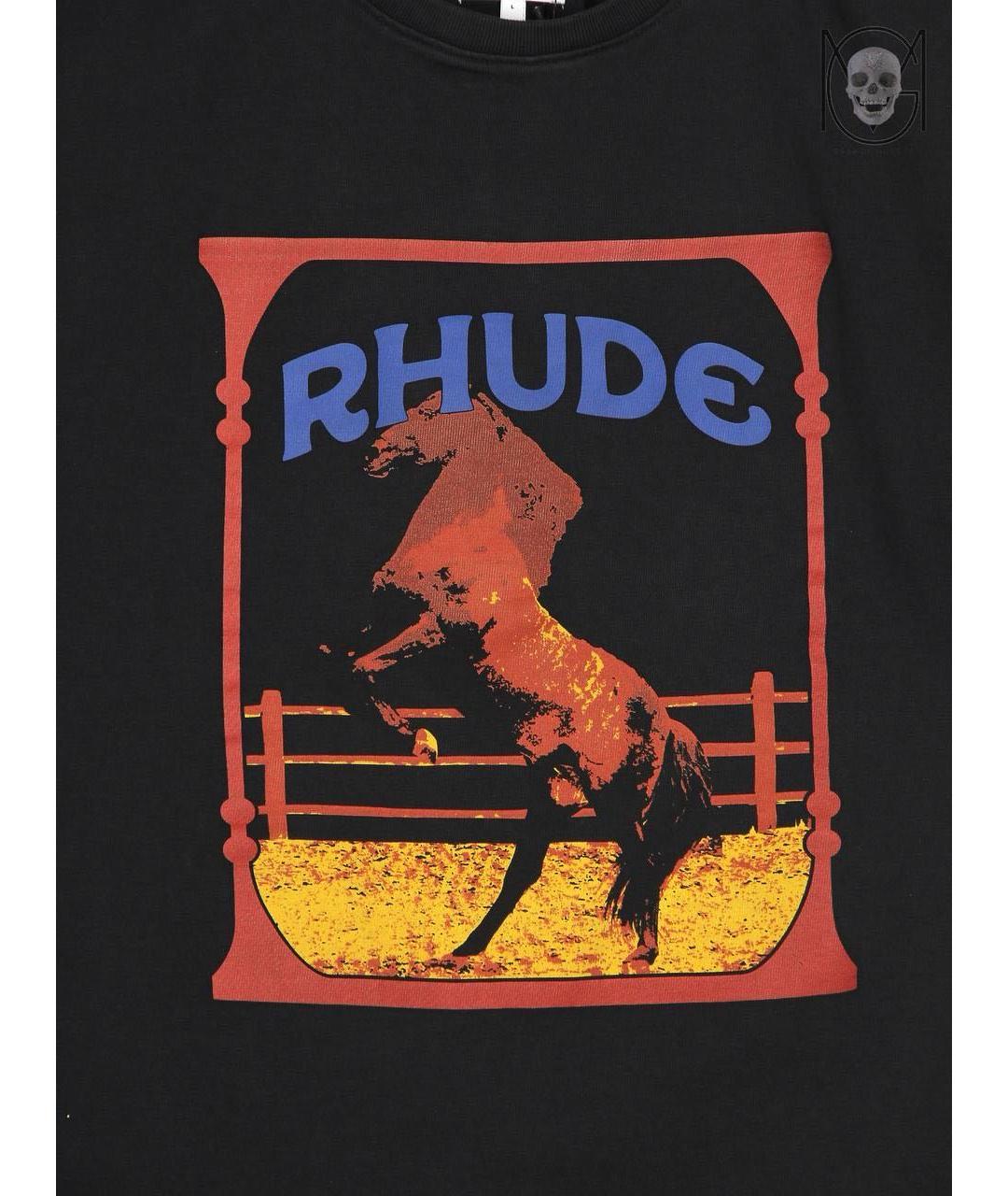 RHUDE Черная хлопковая футболка, фото 4