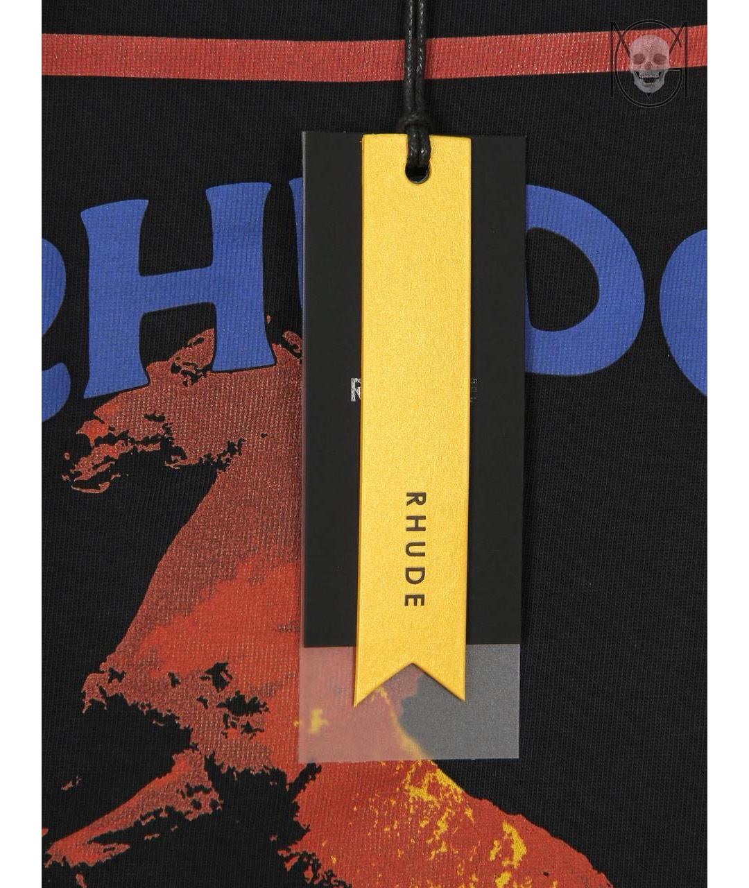 RHUDE Черная хлопковая футболка, фото 3