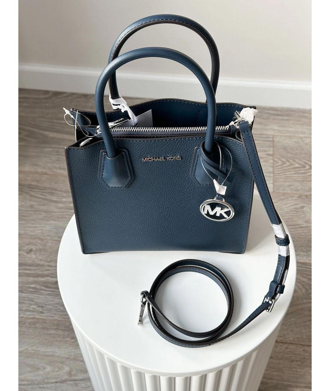 MICHAEL KORS Темно-синяя кожаная сумка с короткими ручками, фото 5