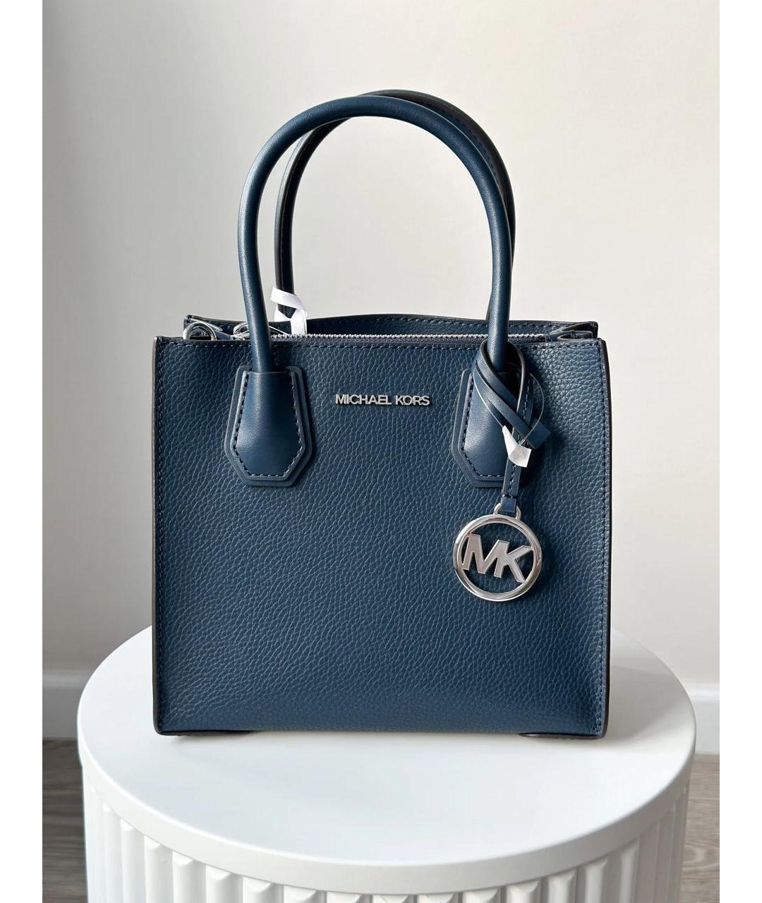MICHAEL KORS Темно-синяя кожаная сумка с короткими ручками, фото 6