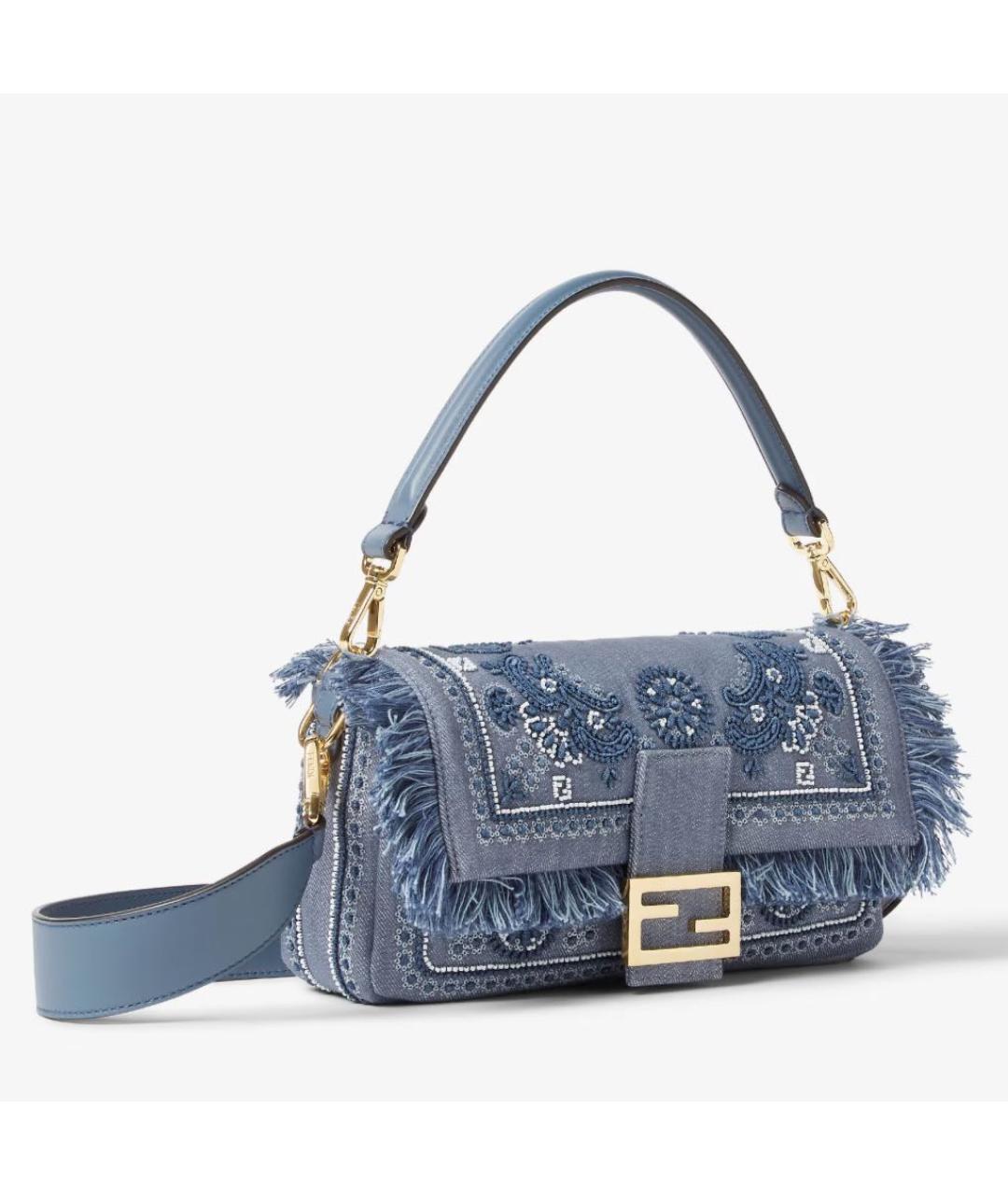 FENDI Голубая деним сумка через плечо, фото 4
