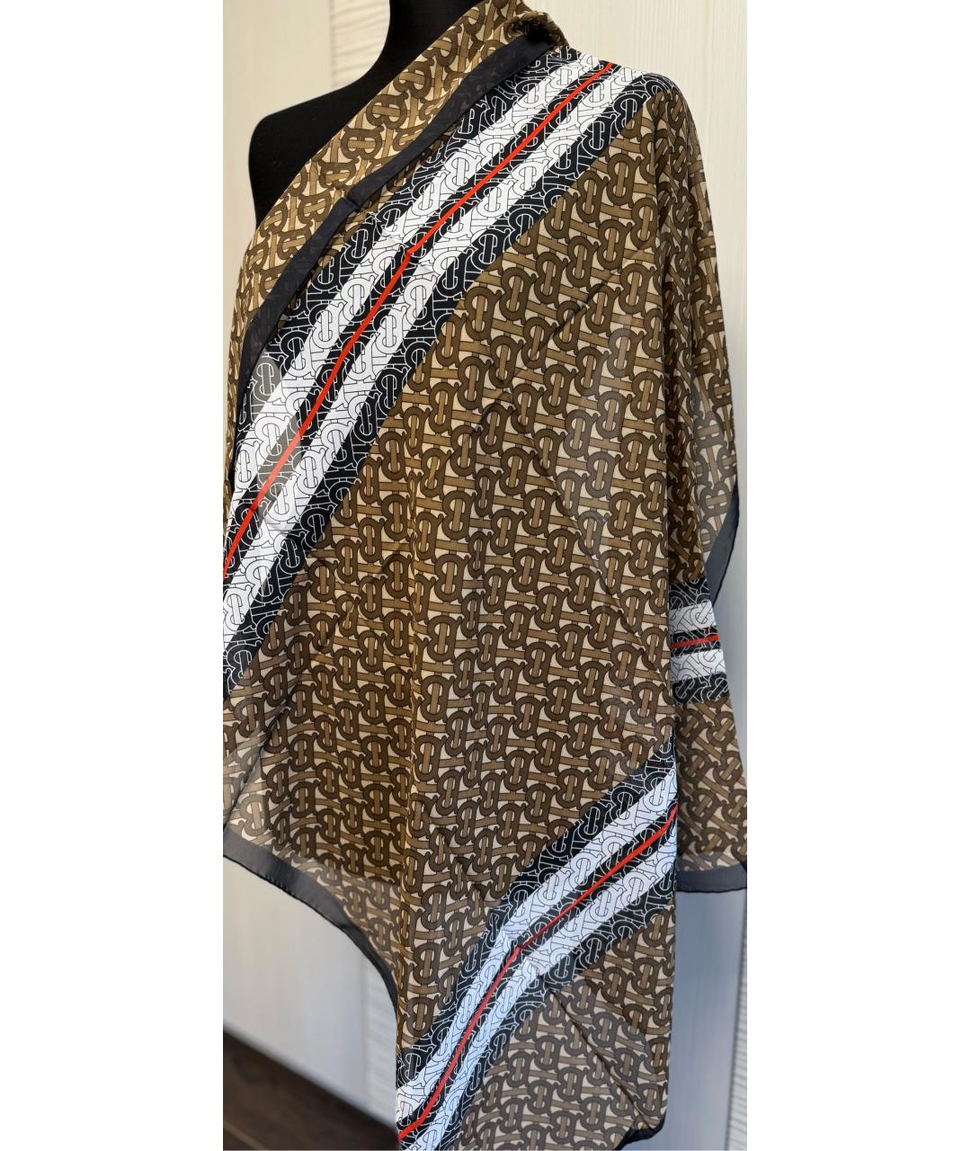 BURBERRY Коричневый шелковый платок, фото 3