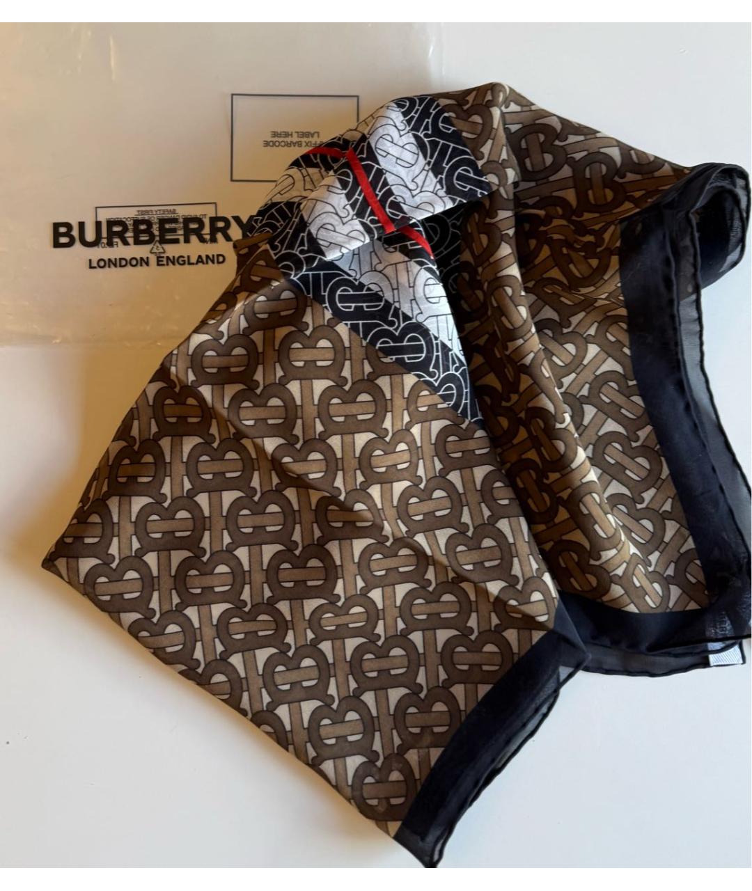 BURBERRY Коричневый шелковый платок, фото 6