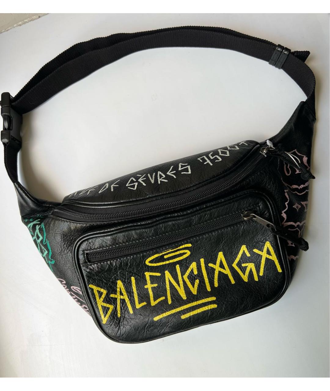 BALENCIAGA Черная кожаная поясная сумка, фото 6