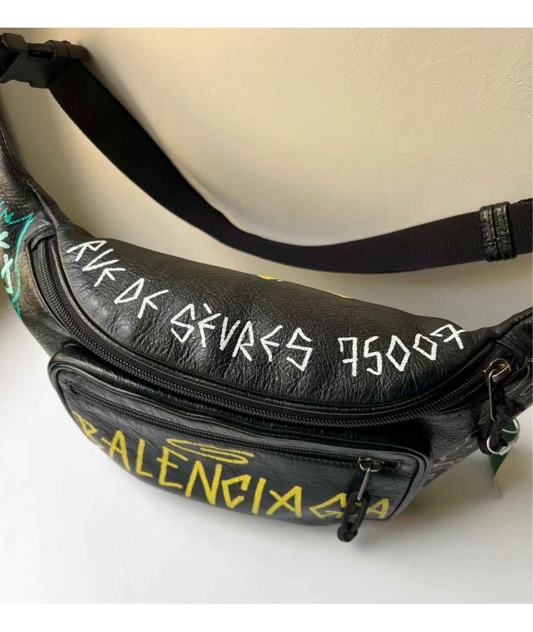 BALENCIAGA Черная кожаная поясная сумка, фото 4