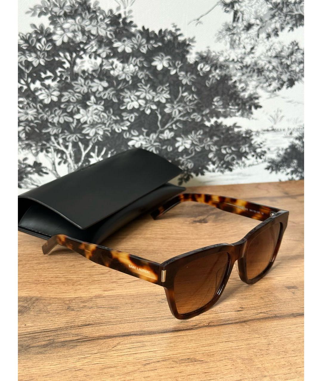 SAINT LAURENT Коричневые пластиковые солнцезащитные очки, фото 2