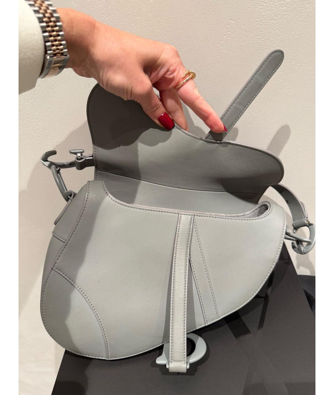 CHRISTIAN DIOR Серая кожаная сумка через плечо, фото 3