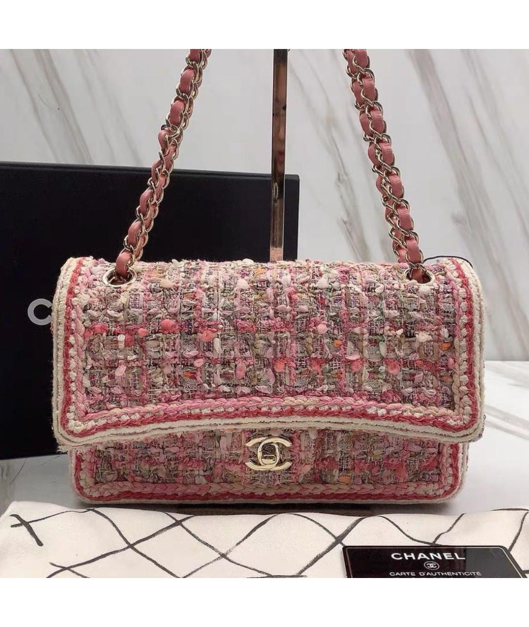 CHANEL Розовая твидовая сумка через плечо, фото 2