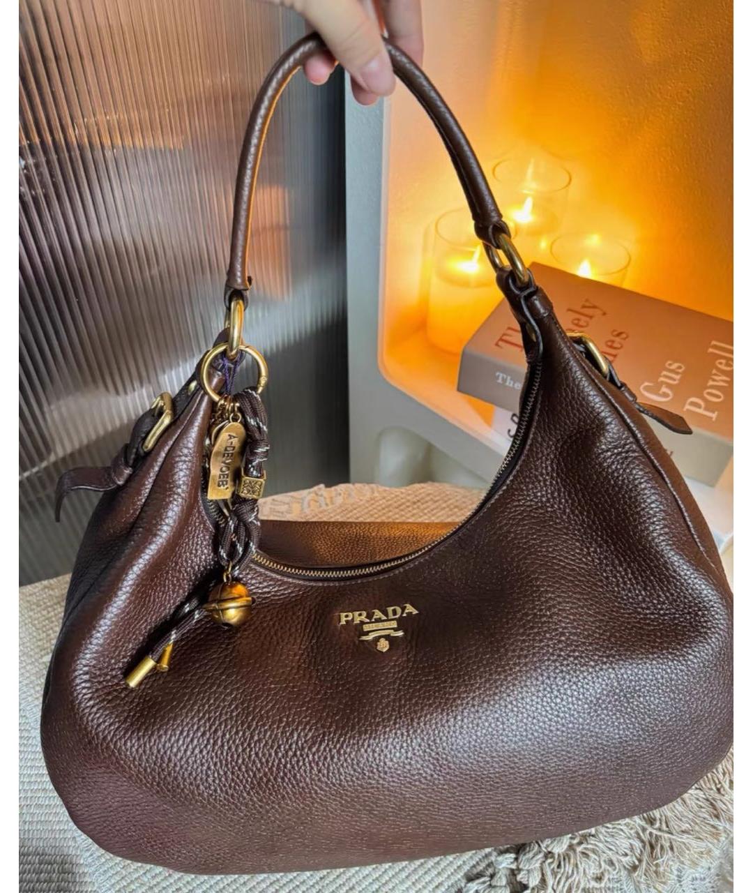 PRADA Коричневая кожаная сумка с короткими ручками, фото 3