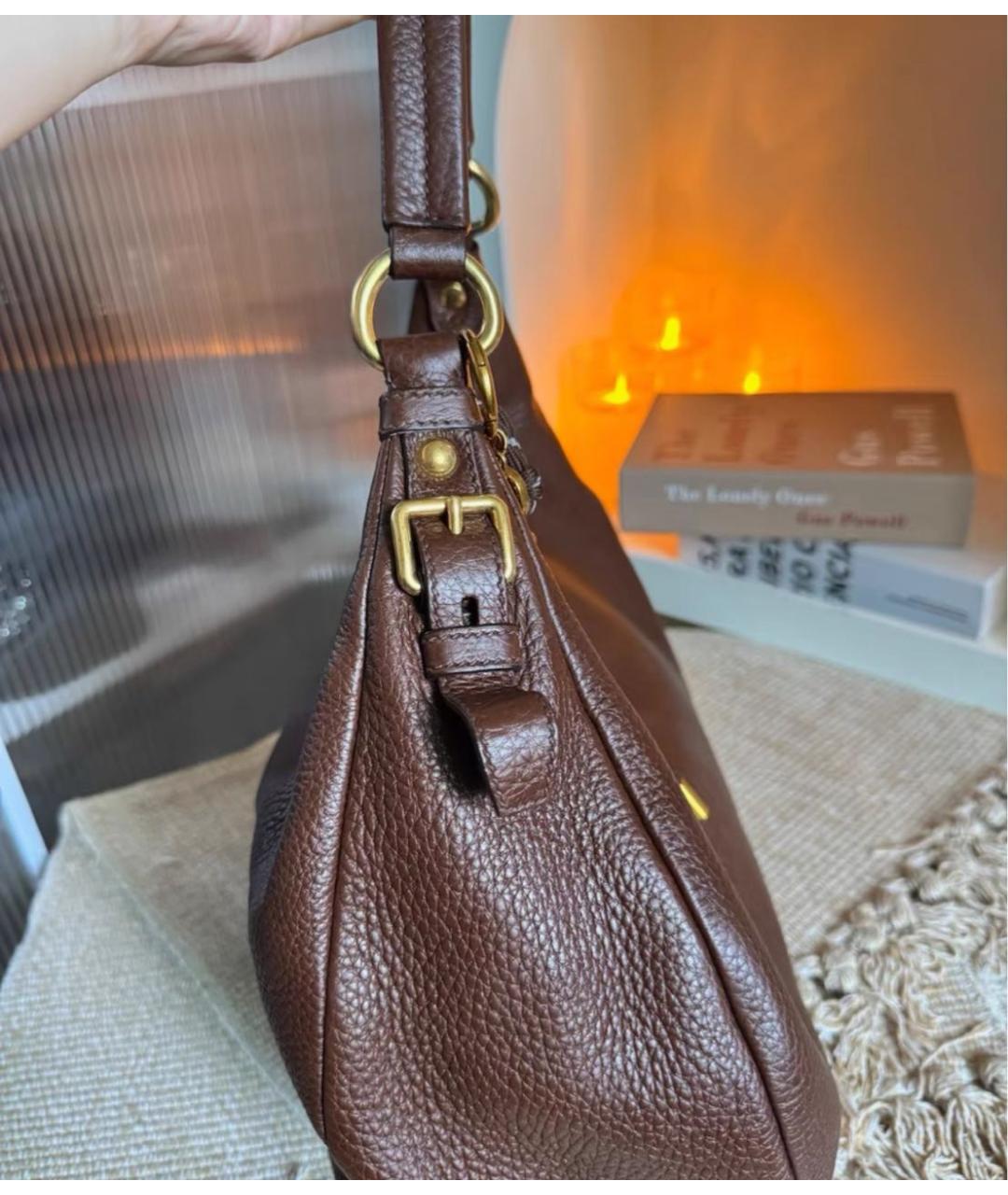 PRADA Коричневая кожаная сумка с короткими ручками, фото 5