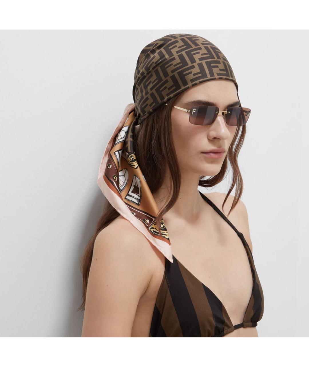 FENDI Золотые металлические солнцезащитные очки, фото 4