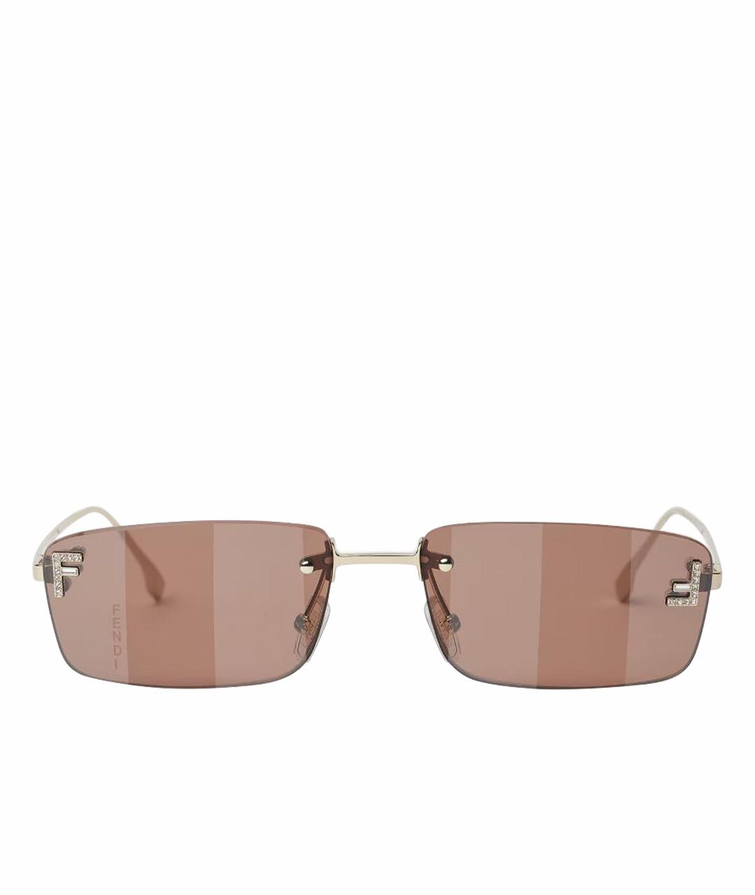 FENDI Золотые металлические солнцезащитные очки, фото 1