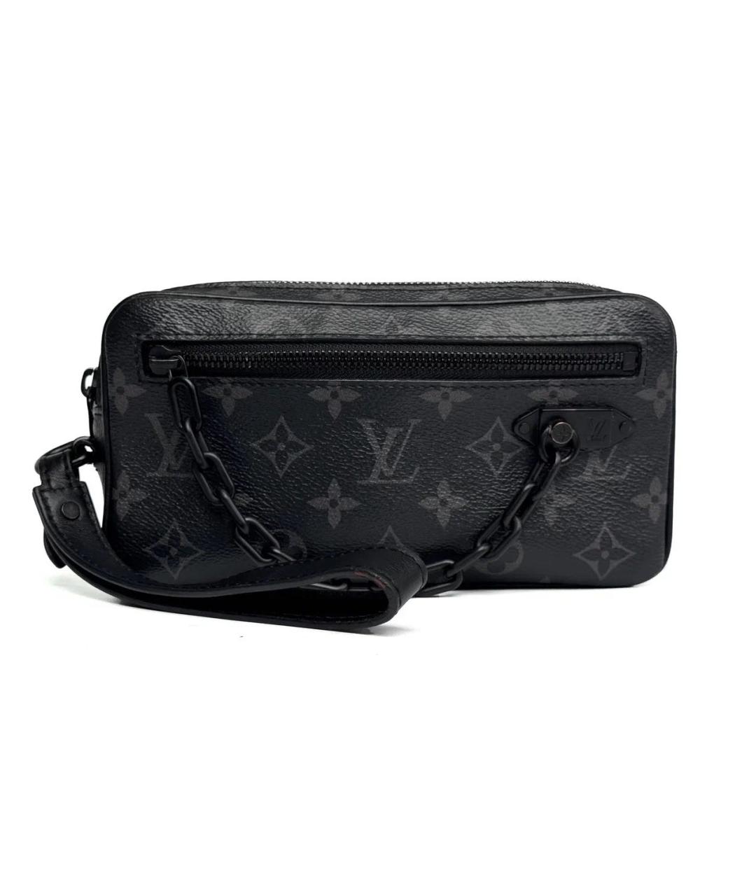 LOUIS VUITTON Черная кожаная барсетка, фото 6