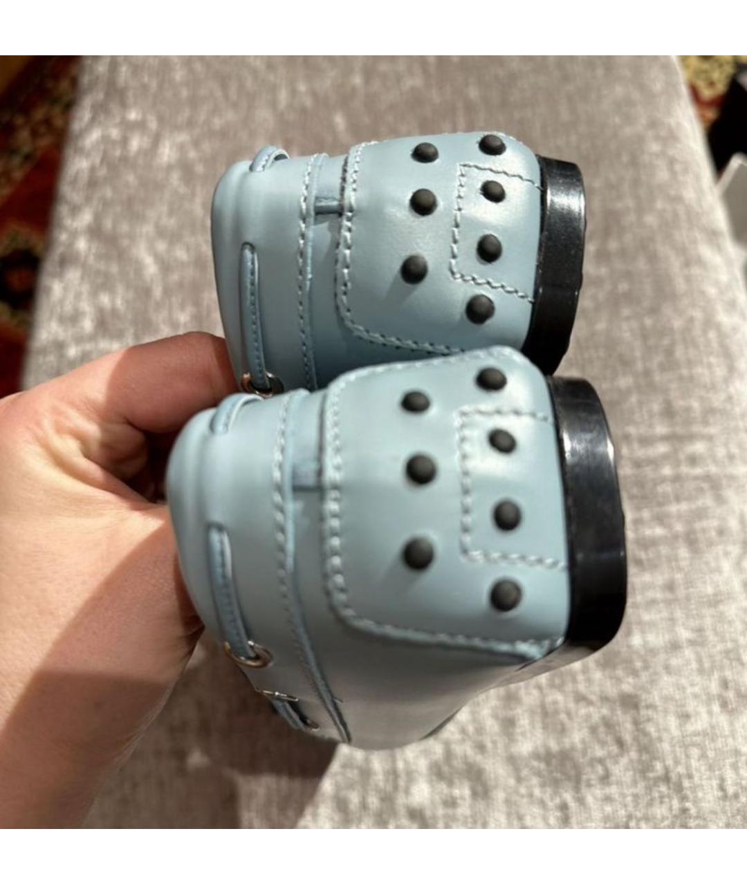 TOD'S Голубые кожаные мокасины, фото 4