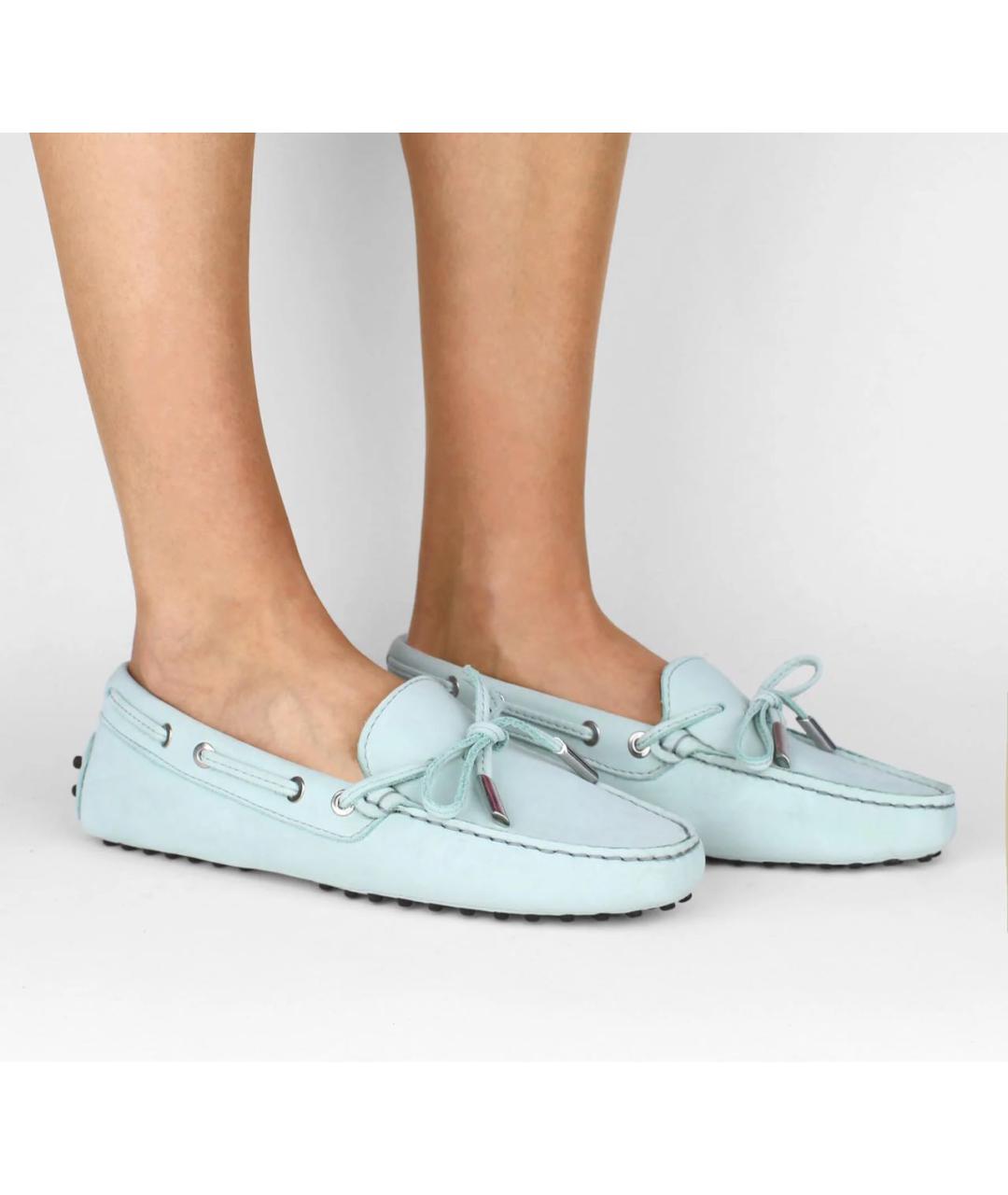 TOD'S Голубые кожаные мокасины, фото 8