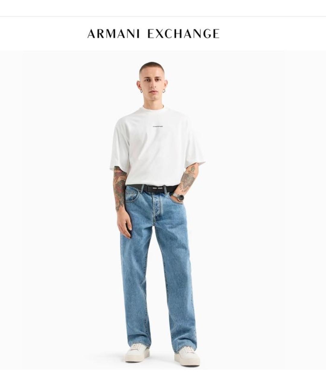 ARMANI EXCHANGE Голубые хлопковые прямые джинсы, фото 3