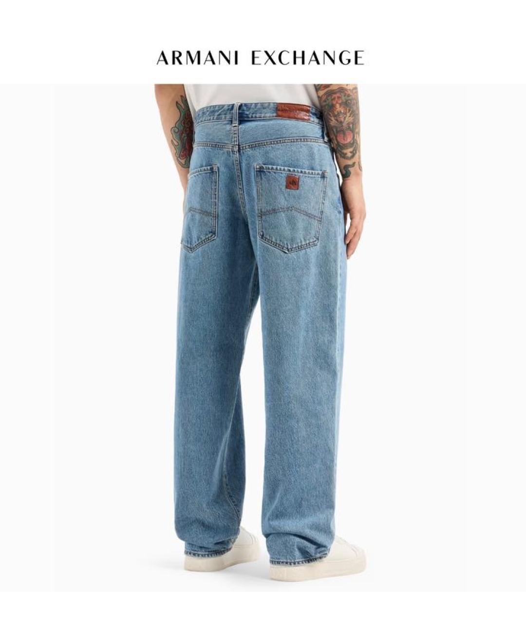 ARMANI EXCHANGE Голубые хлопковые прямые джинсы, фото 2