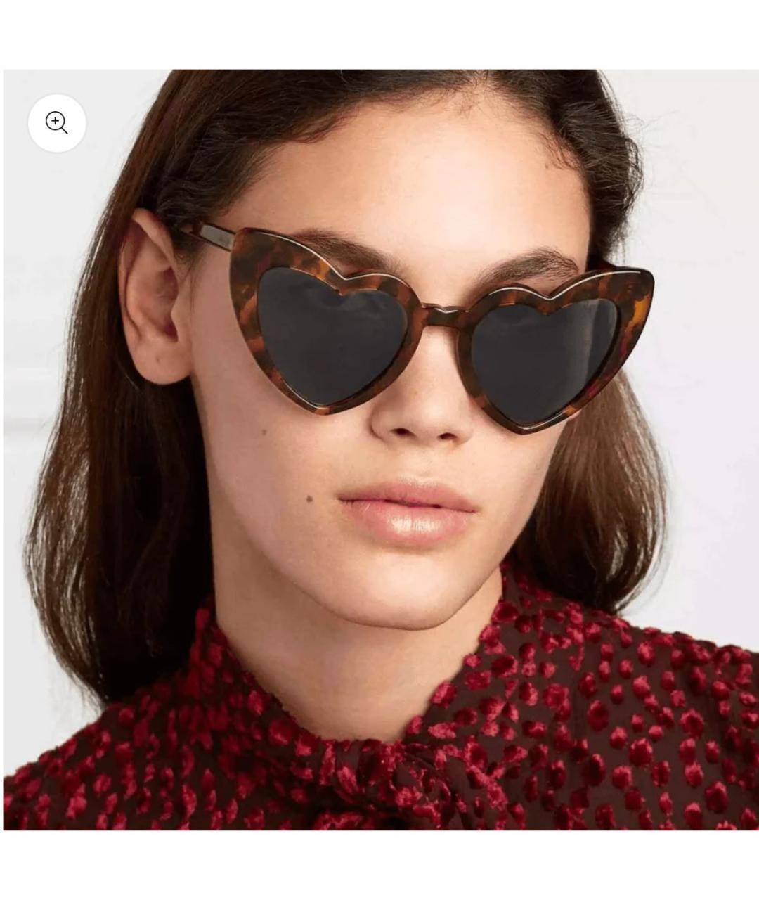 SAINT LAURENT Коричневые пластиковые солнцезащитные очки, фото 2