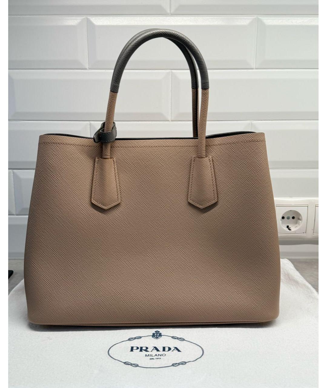 PRADA Бежевая кожаная сумка тоут, фото 3