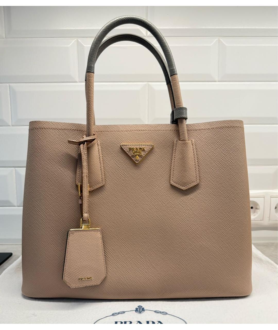 PRADA Бежевая кожаная сумка тоут, фото 9