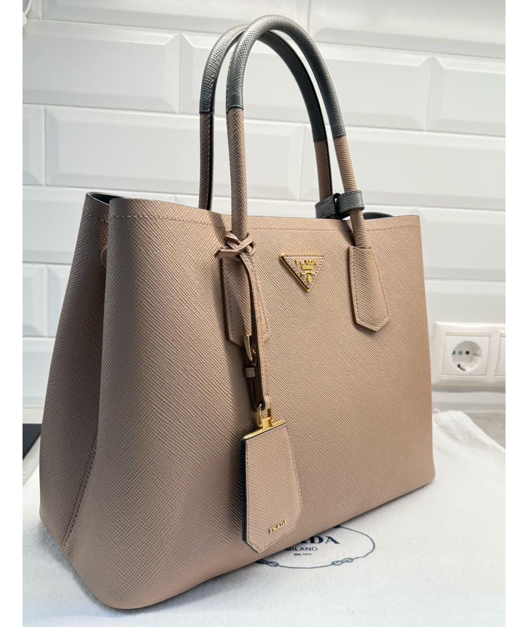 PRADA Бежевая кожаная сумка тоут, фото 2