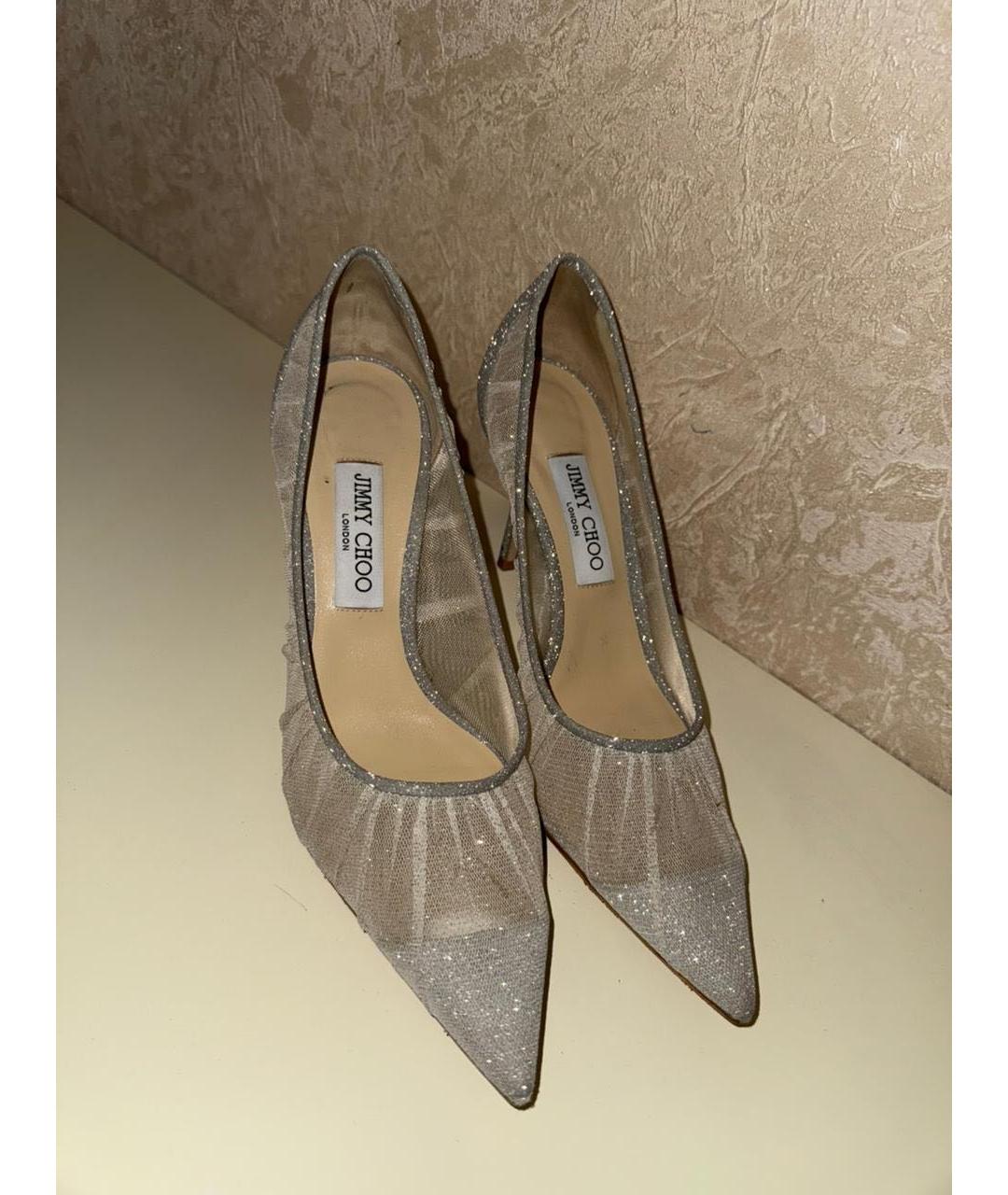 JIMMY CHOO Серебряные свадебные туфли на среднем каблуке, фото 4