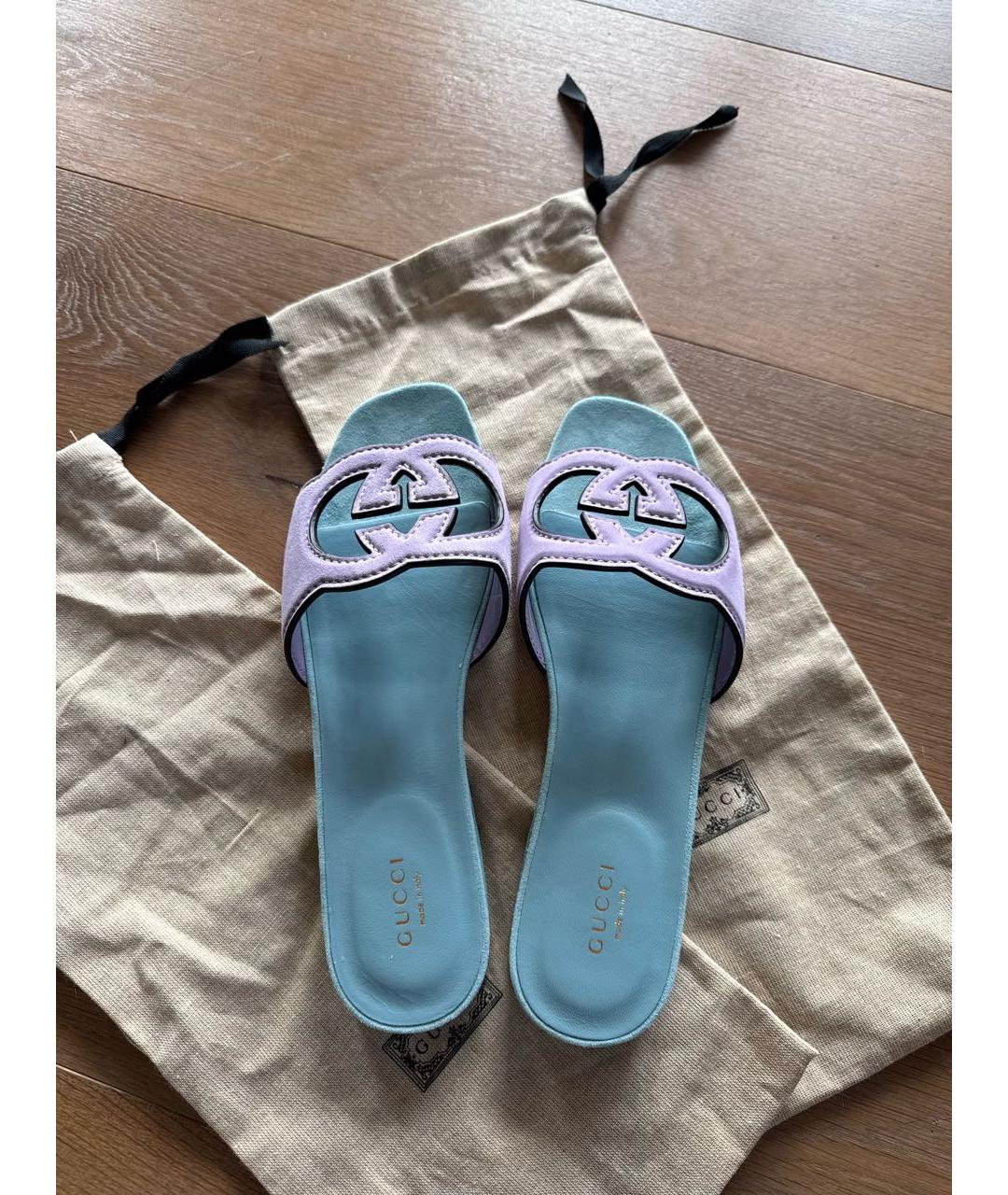 GUCCI Голубые кожаные шлепанцы, фото 3