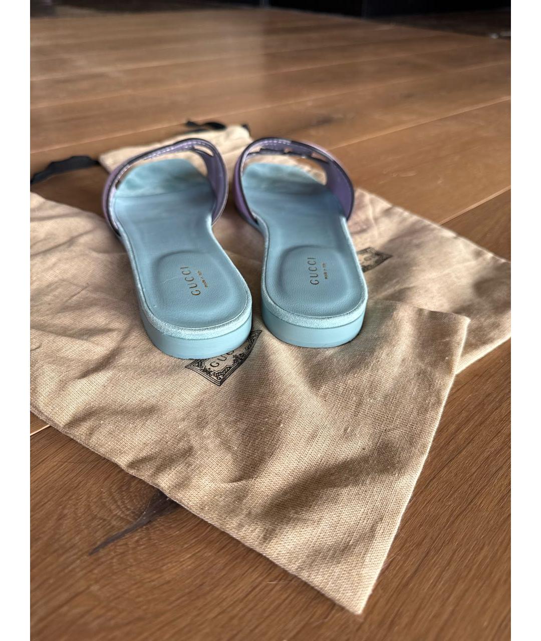 GUCCI Голубые кожаные шлепанцы, фото 4
