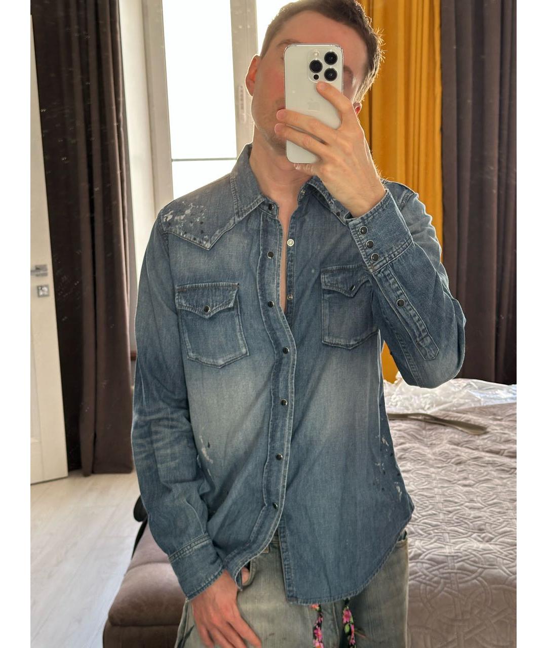 SAINT LAURENT Синяя хлопковая кэжуал рубашка, фото 3