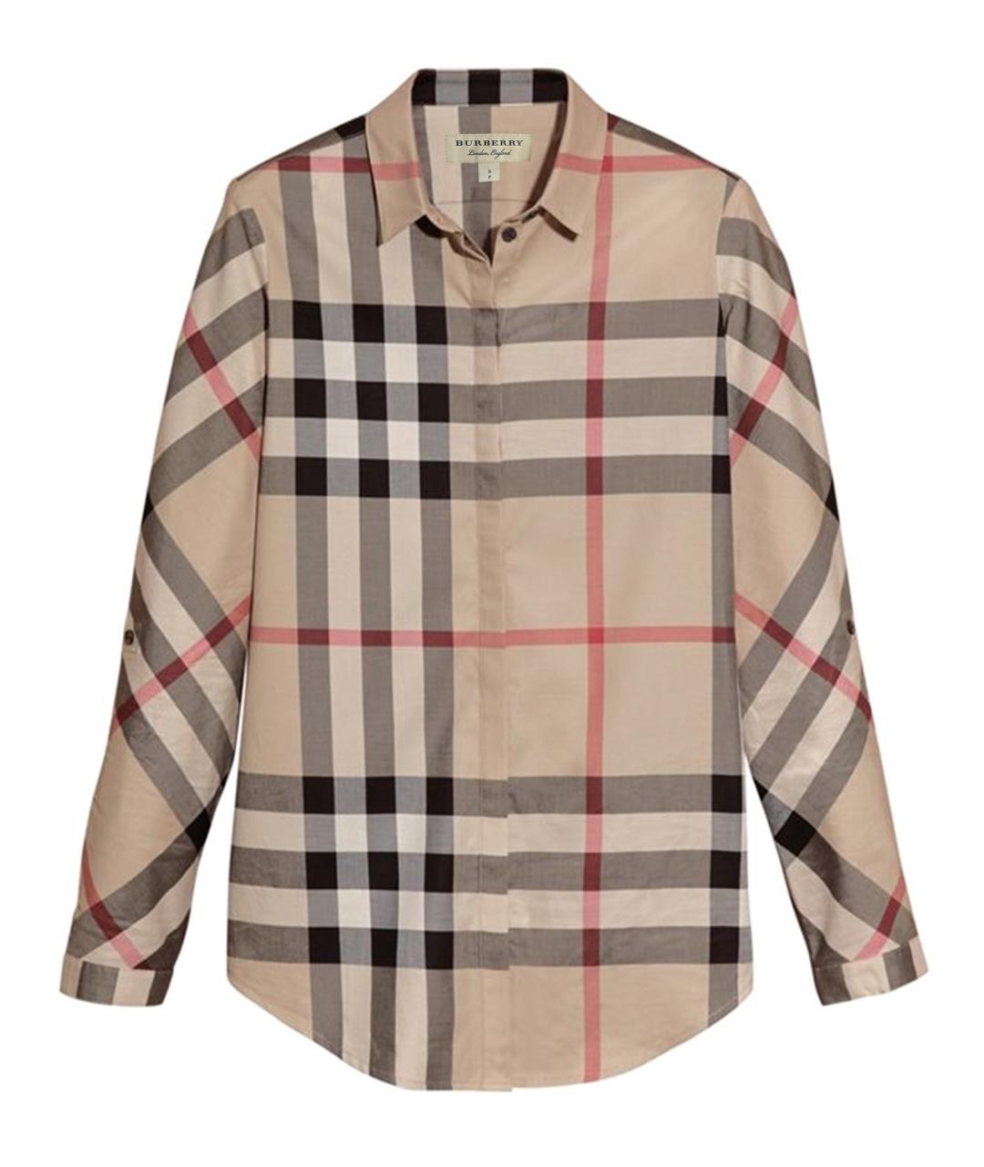 BURBERRY Бежевая хлопко-эластановая рубашка, фото 1