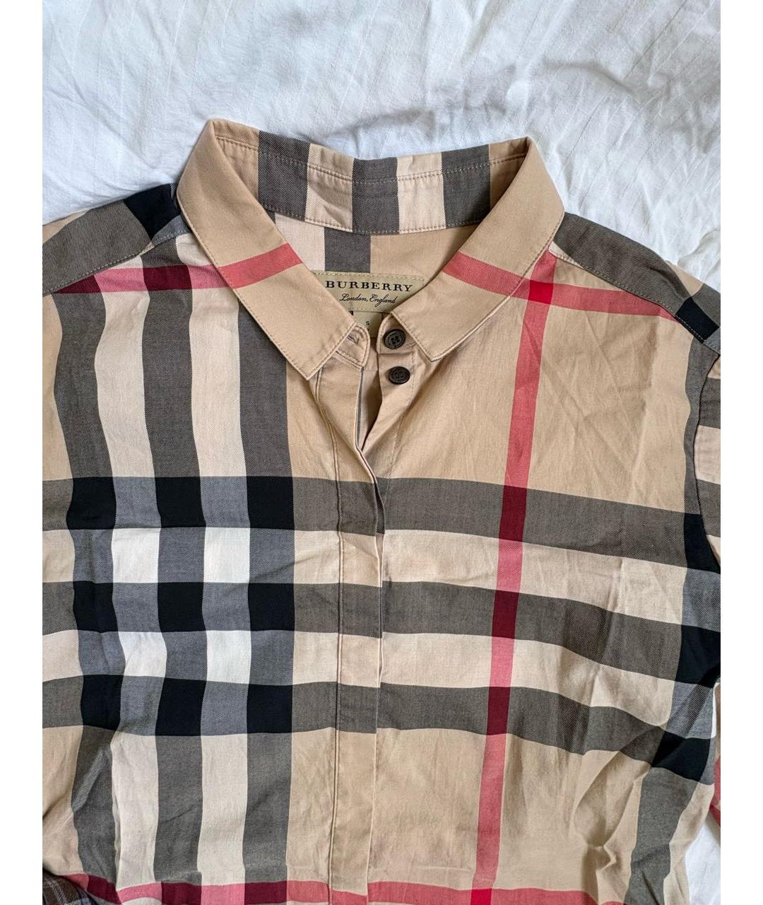 BURBERRY Бежевая хлопко-эластановая рубашка, фото 3