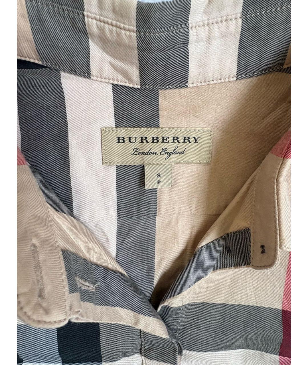 BURBERRY Бежевая хлопко-эластановая рубашка, фото 5