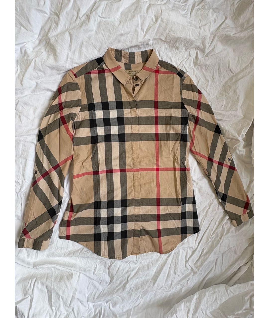 BURBERRY Бежевая хлопко-эластановая рубашка, фото 8