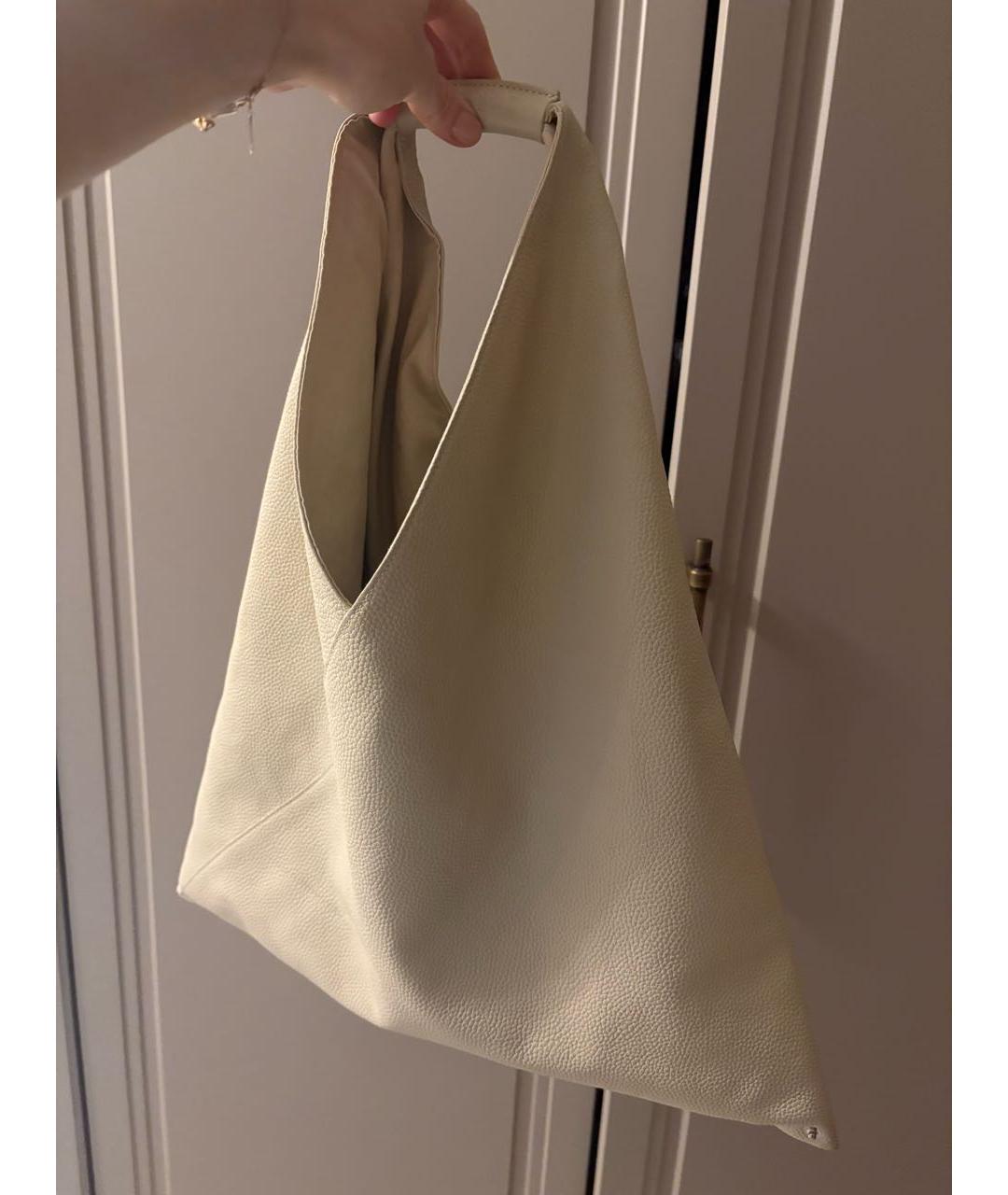 MM6 MAISON MARGIELA Бежевая кожаная сумка тоут, фото 4